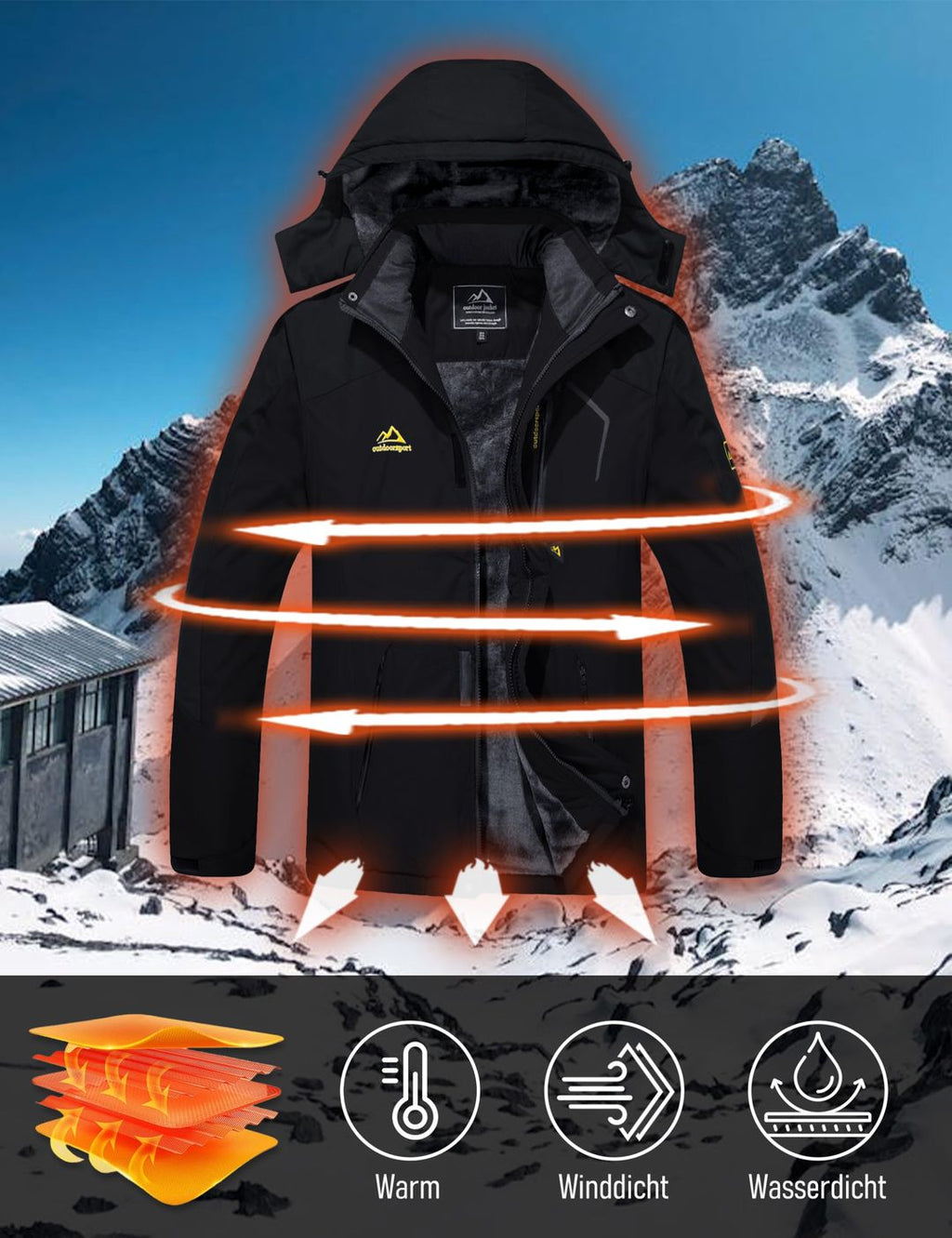 MAGCOMSEN Herren Warme Jacke – Schwarz, 2XL