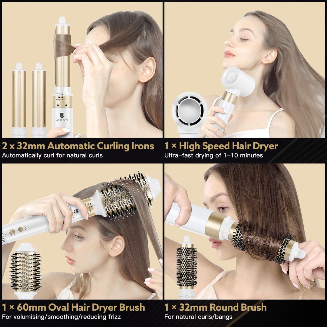 6-in-1 Haartrockner und Styler mit Ionenfunktion, 1400 W, Weiß