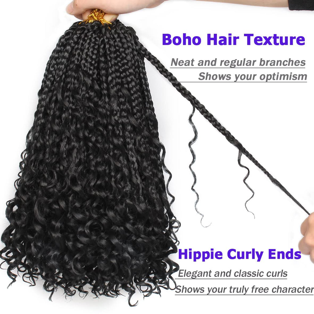 Bohemian Box Braids – 10 Zoll, Vorgefertigt, 1B#, 8 Packungen, Haarverlängerungen