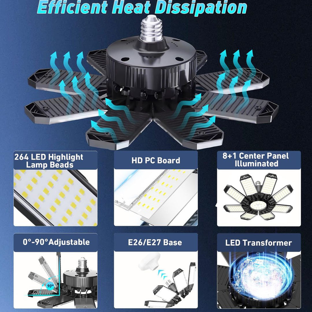 LED Garagenlicht 210W – 8+1 Verstellbare Panels, 21.000lm, 6500K Kaltweiß