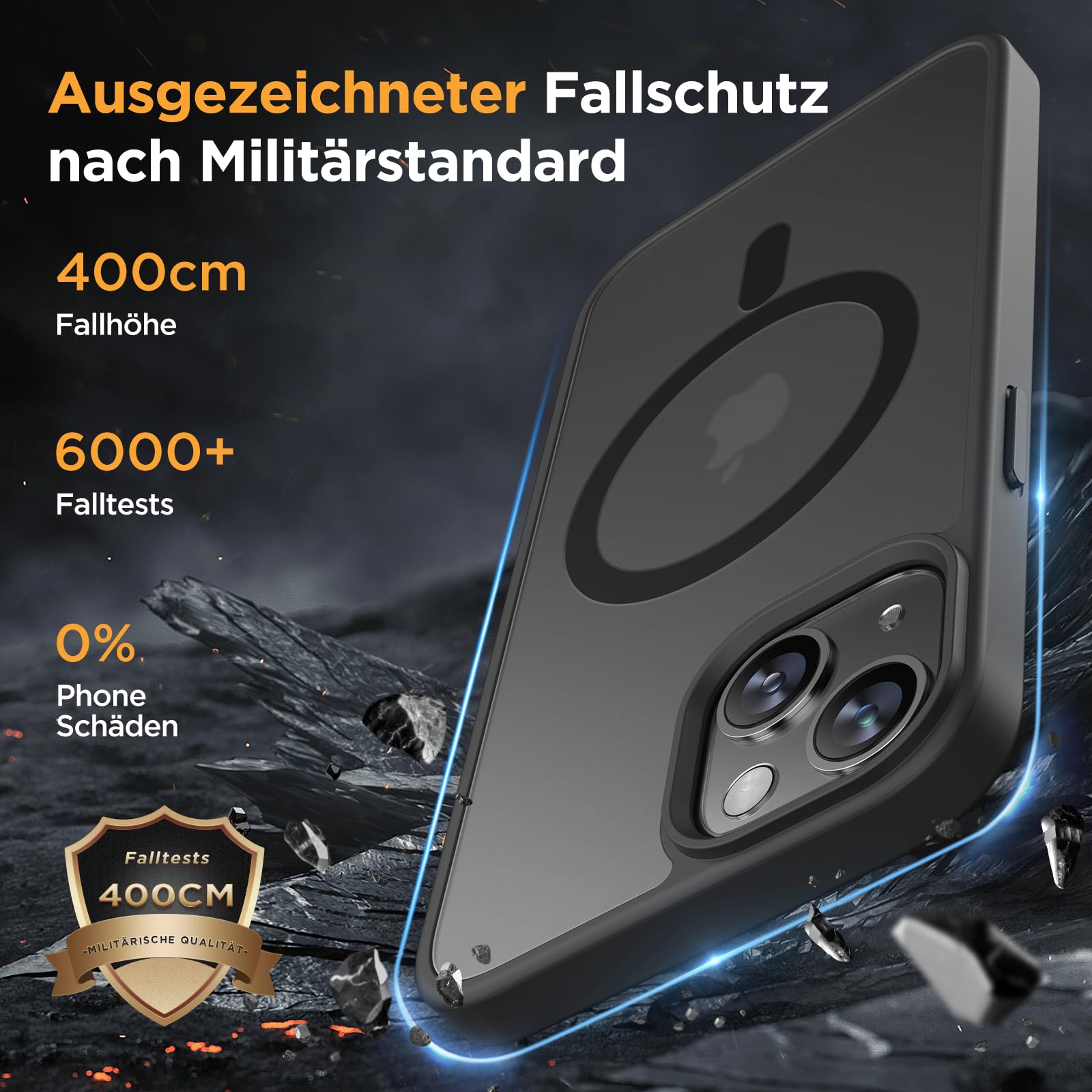 Miracase Magnetische iPhone 13 Hülle, stoßfest nach Militärstandard – Matt Schwarz, 6,1 Zoll