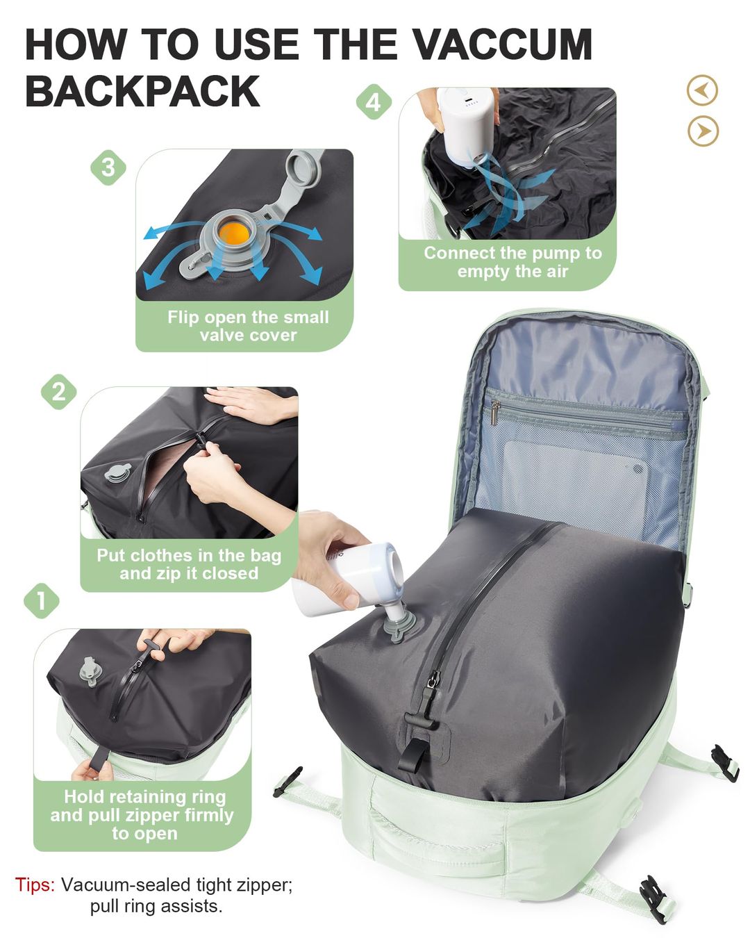 Vakuum Rucksack mit Pumpe