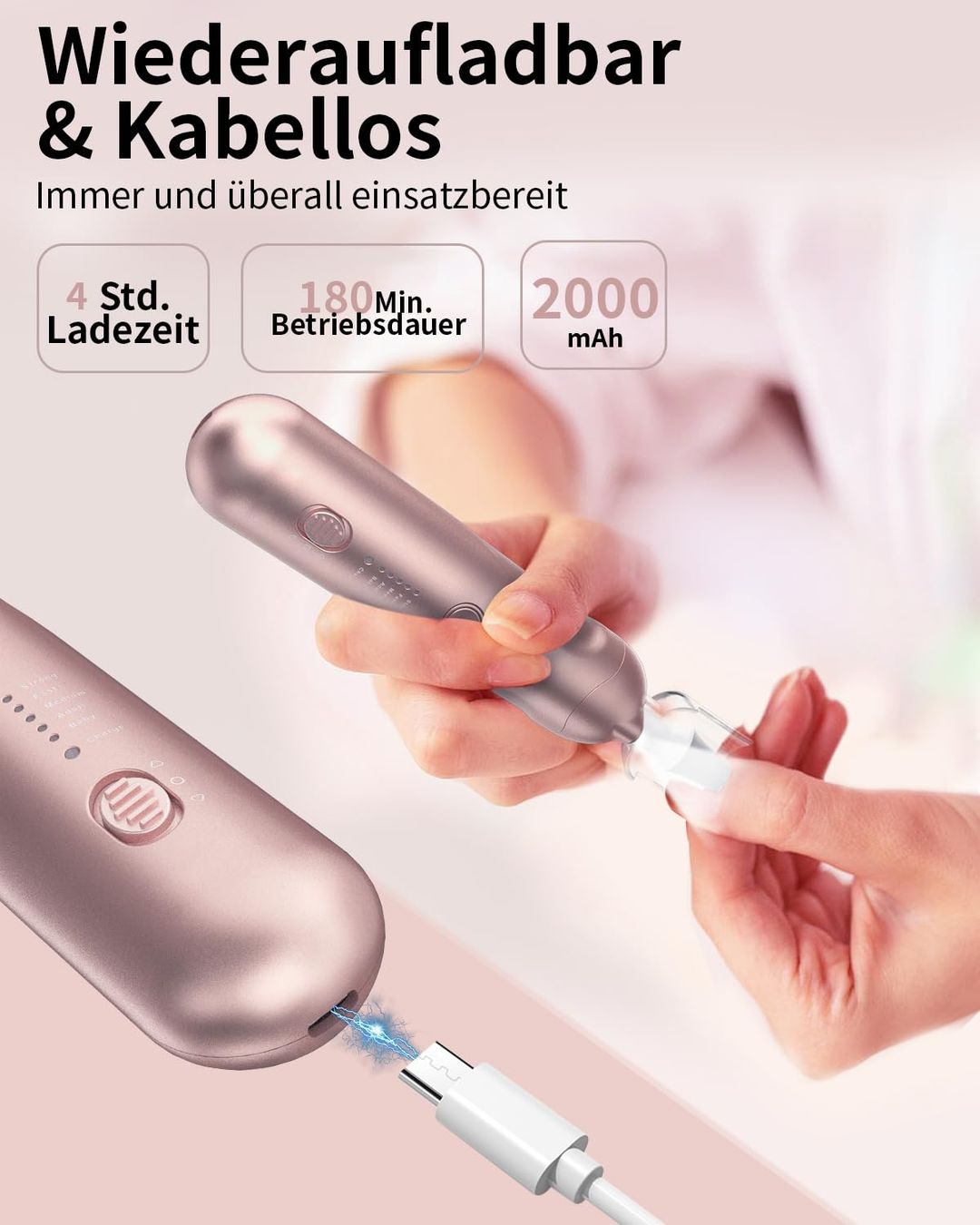 Elektrischer Nagelfräser Set – 9 Aufsätze, 5 Stufen, LED, Aufbewahrungstasche, Champagne Gold