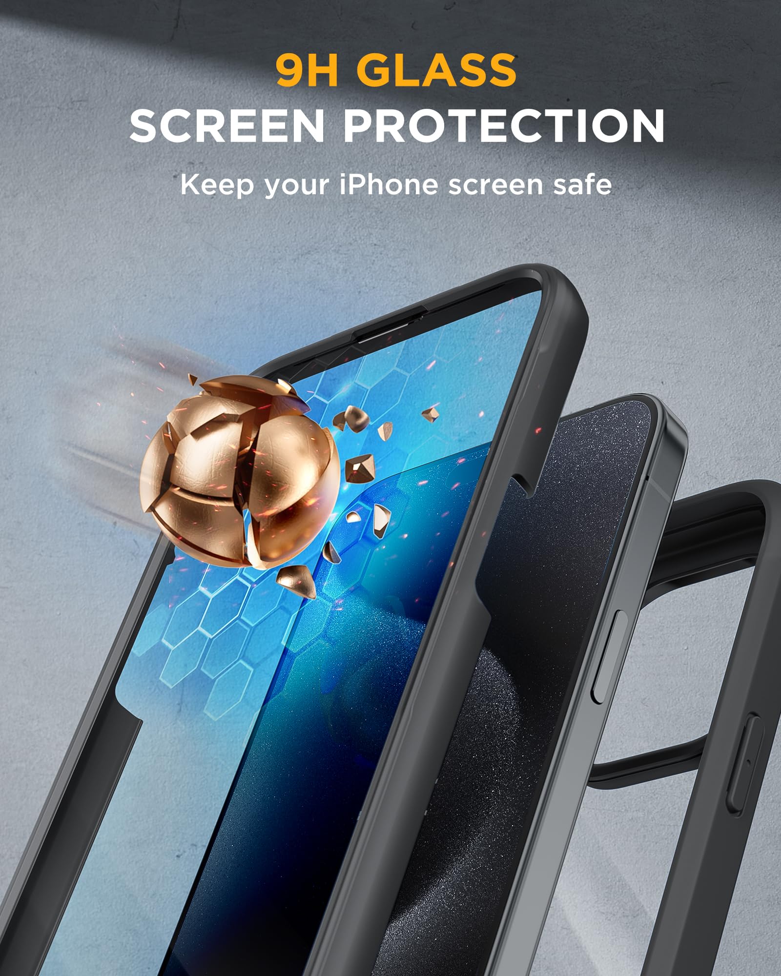 iPhone 15 Pro 360-Grad-Schutzhülle – Glas-Displayschutzfolie, Stossfest, Schwarz