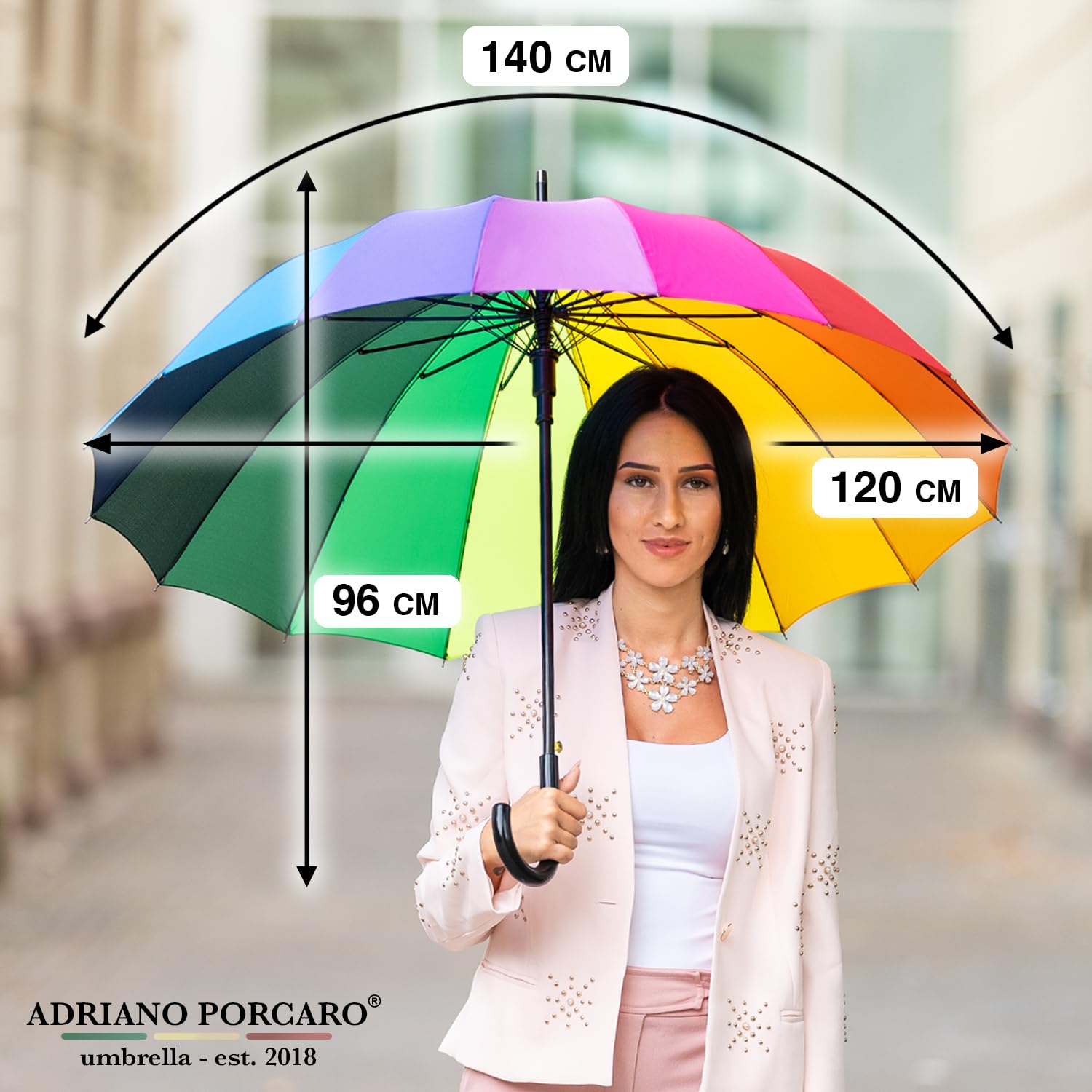 ADRIANA PORCARO® Automatischer Stockschirm Regenbogen 120 cm Ø