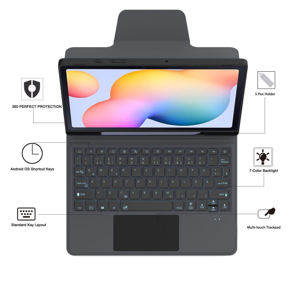 Hülle mit QWERTZ Tastatur – Samsung Galaxy Tab S6 Lite 10,4 Zoll, Trackpad, Stifthalter