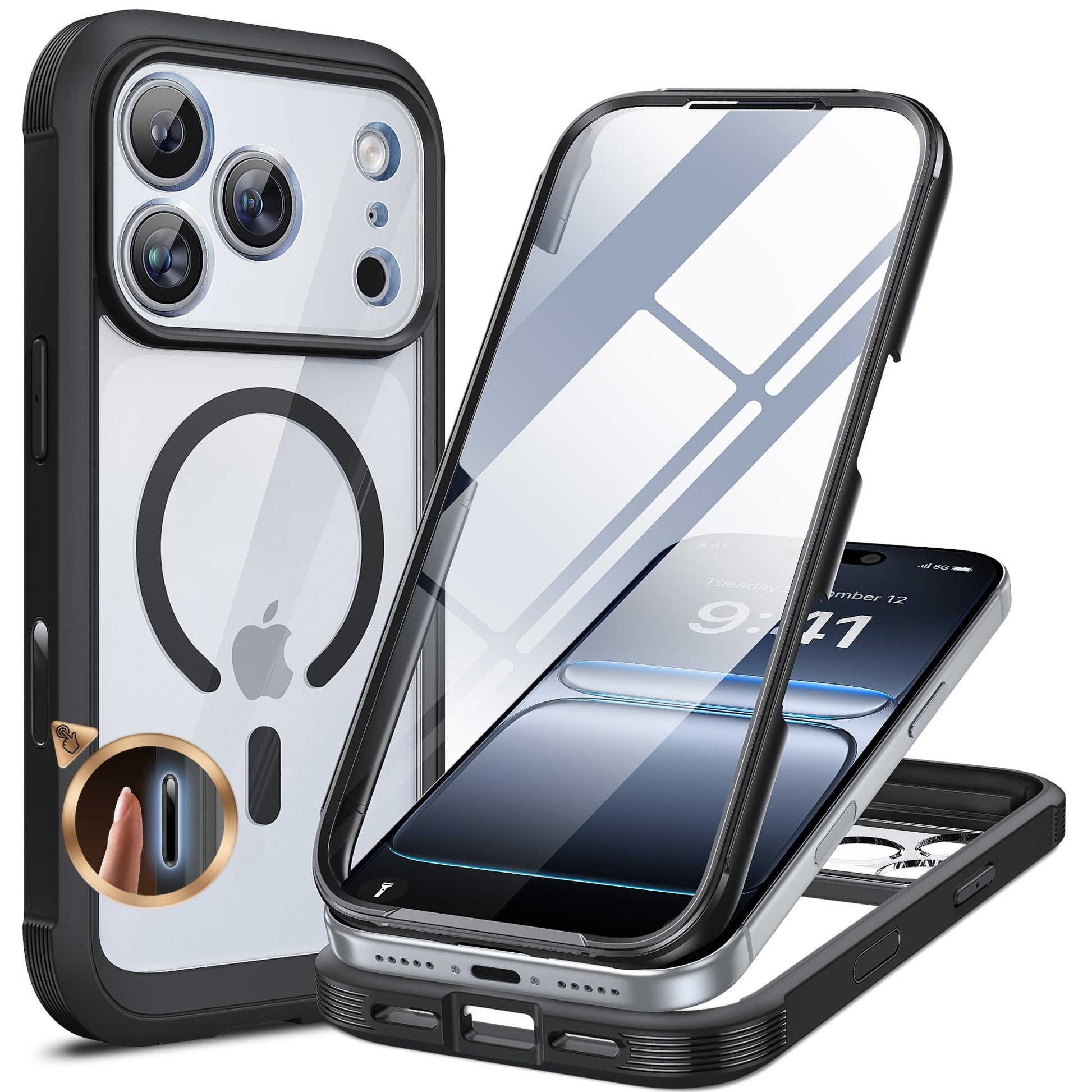 Miracase Hülle – iPhone 17 Pro Max, MagSafe, 360-Grad-Schutz, Schwarz