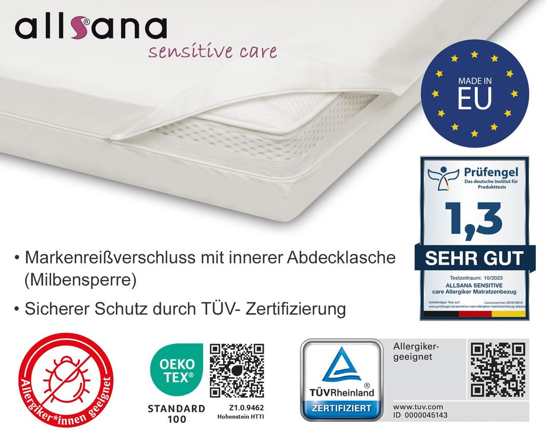 Allsana Allergie Matratzenbezug – Anti-Milben Schutz, 90x200x16 cm