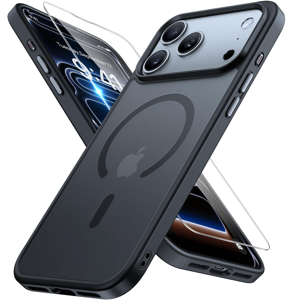Miracase Hülle – iPhone 17 Pro Max, MagSafe, Gehärtetes Glas, Mattschwarz