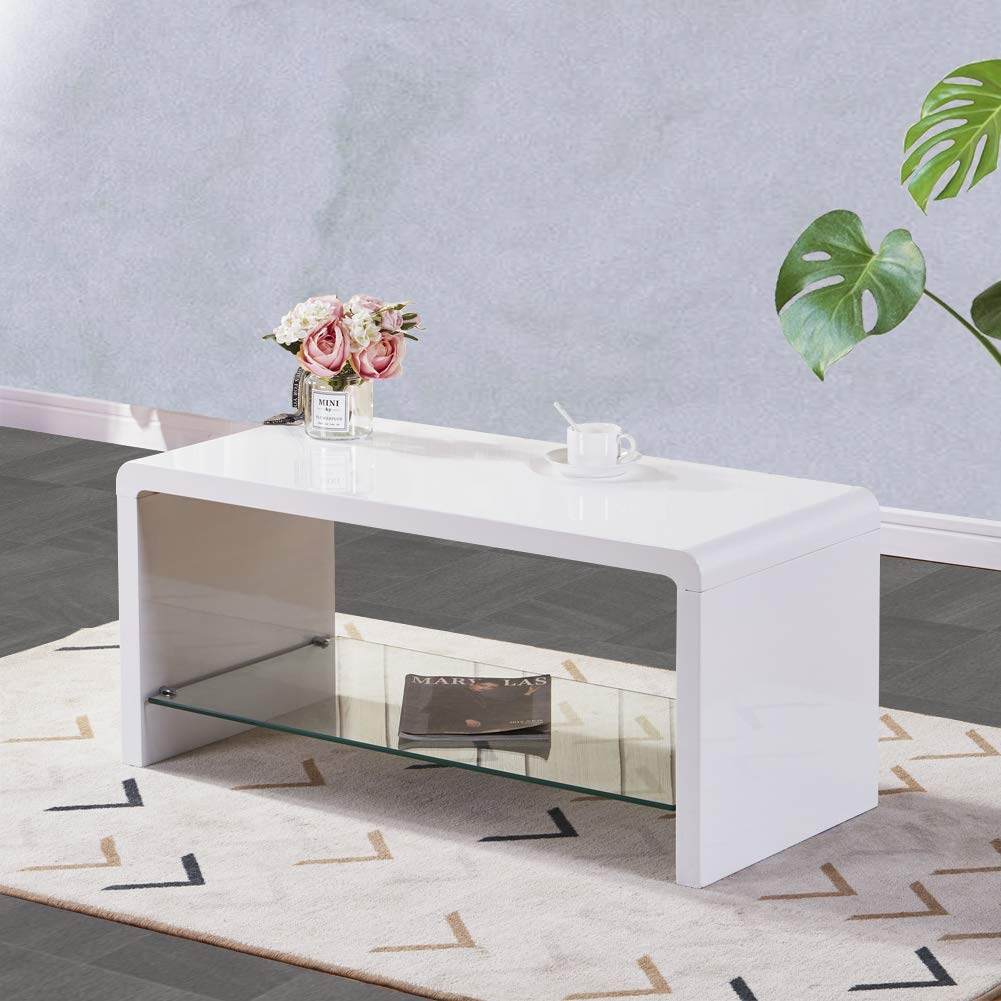 GOLDFAN Couchtisch, weiß, Hochglanzglas