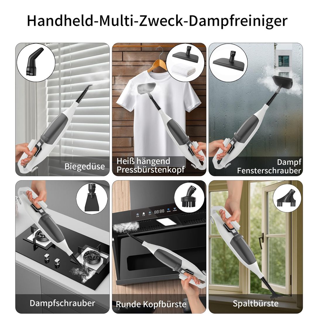 2-in-1 Dampreiniger Mop mit 13 Teile Zubehör