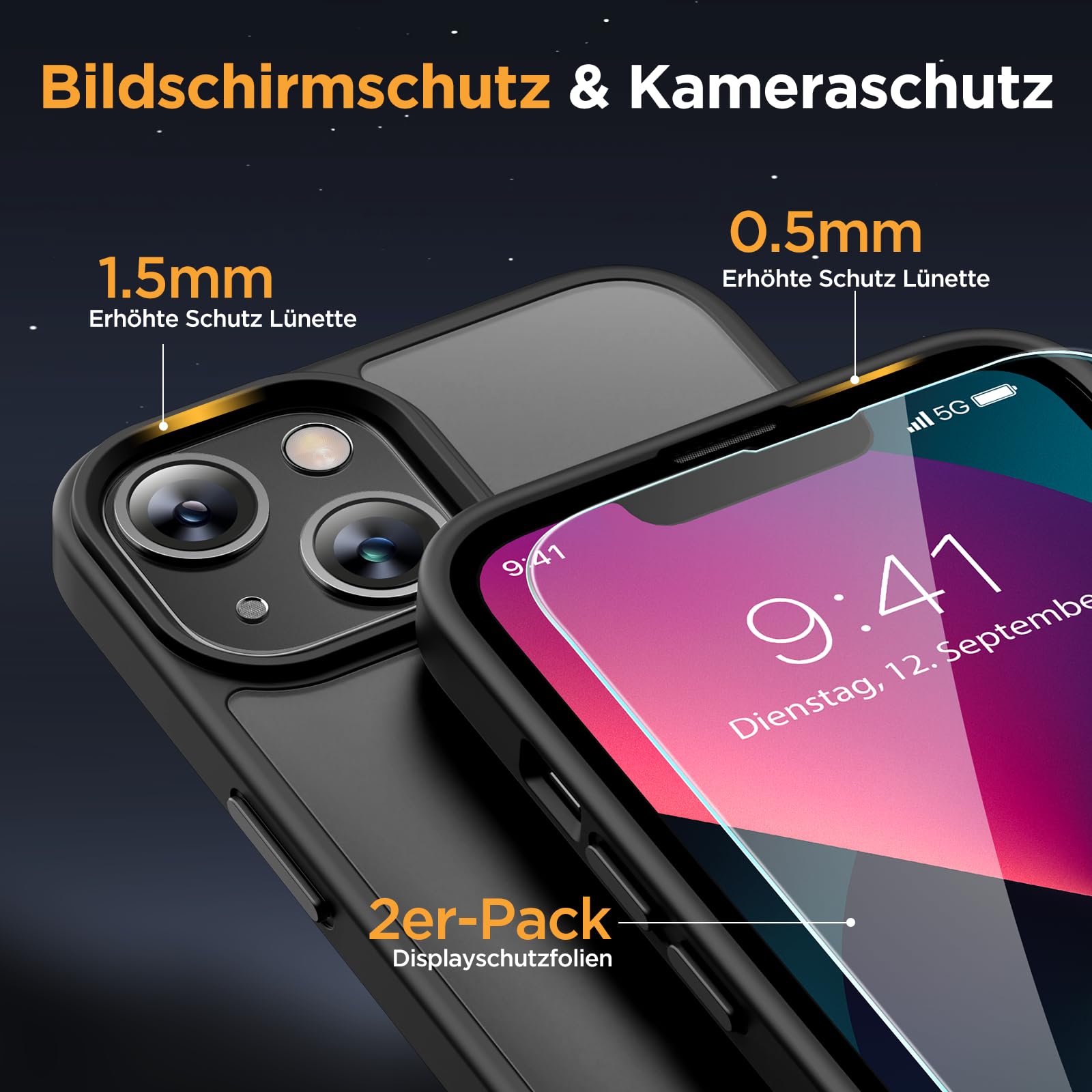 Miracase Magnetische iPhone 13 Hülle, stoßfest nach Militärstandard – Matt Schwarz, 6,1 Zoll