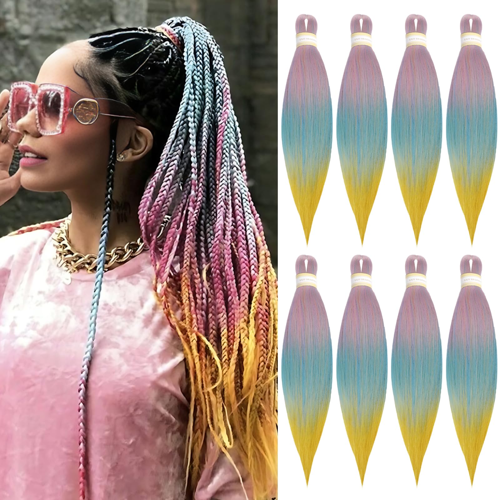 Easy Braids, Flechthaar, 50,8 cm, 8 Packungen