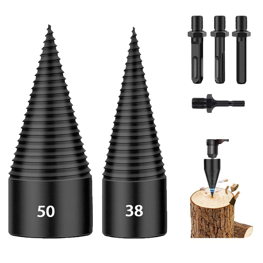 Schraubkegel-Bohrer Holzspalter – 50mm & 38mm, 4 Griffe, Brennholz & Garten
