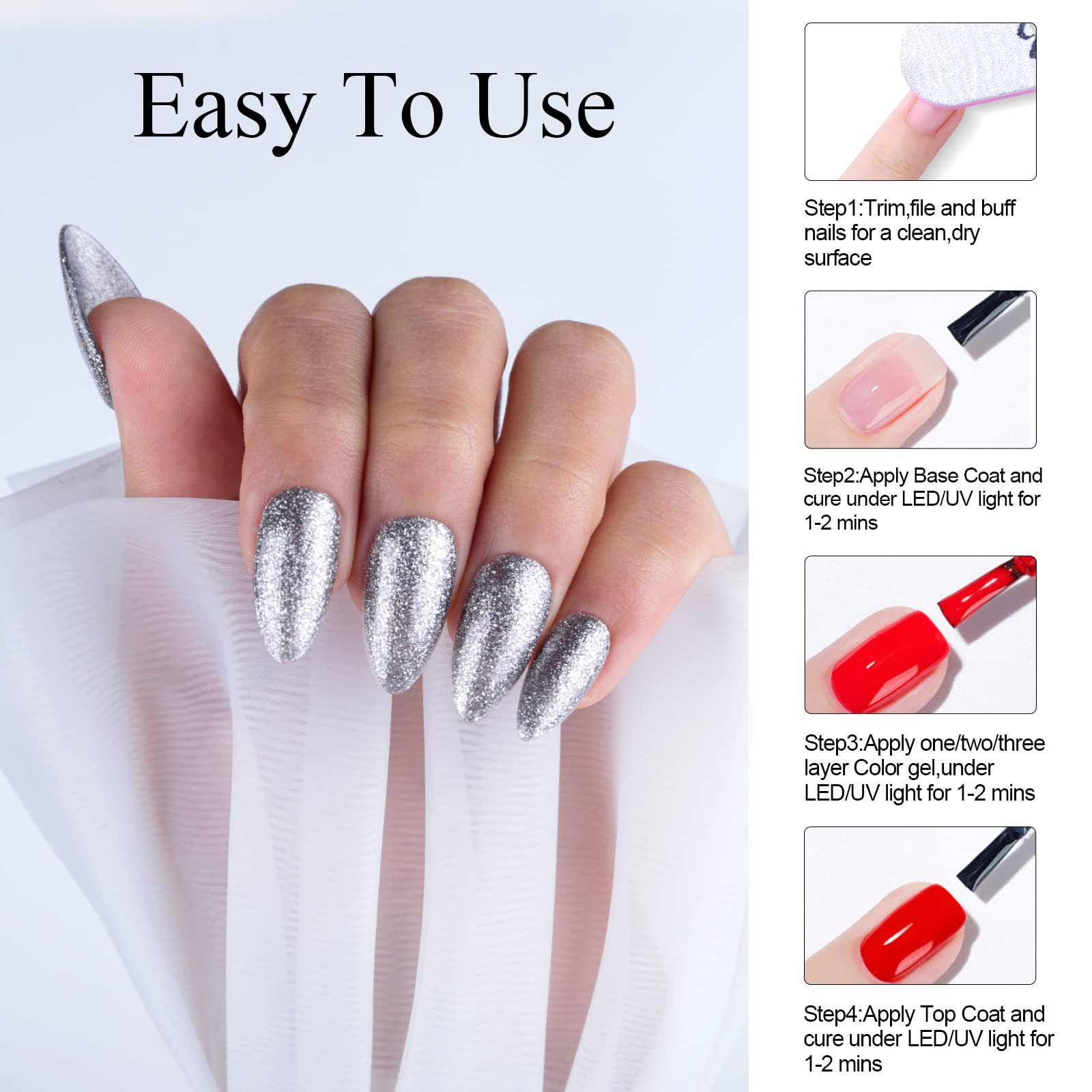 Gel-Nagellack, IMTITI 1 PCS 15 ml Platin-Schwarz Glitter