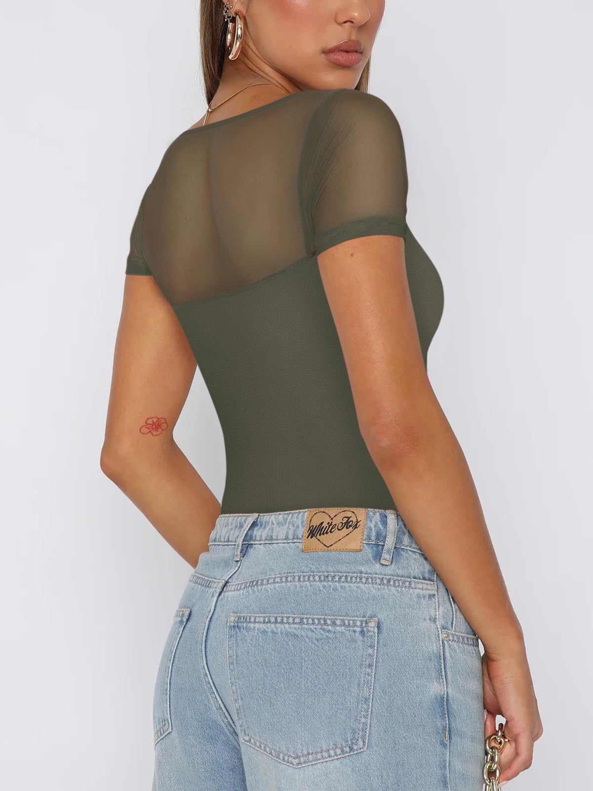 REORIA Damen-Body, eckiger Ausschnitt, kurze Ärmel,