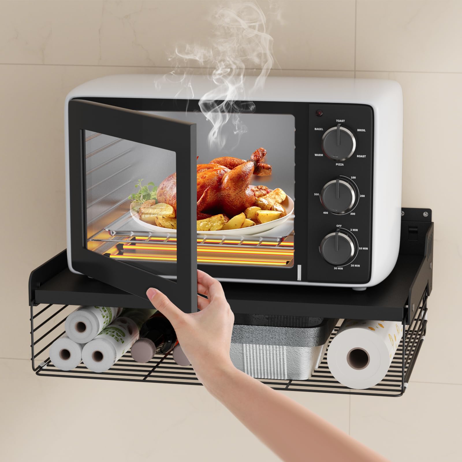 HMAKGG Mikrowellen-Wandregal mit Aufbewahrungskorb