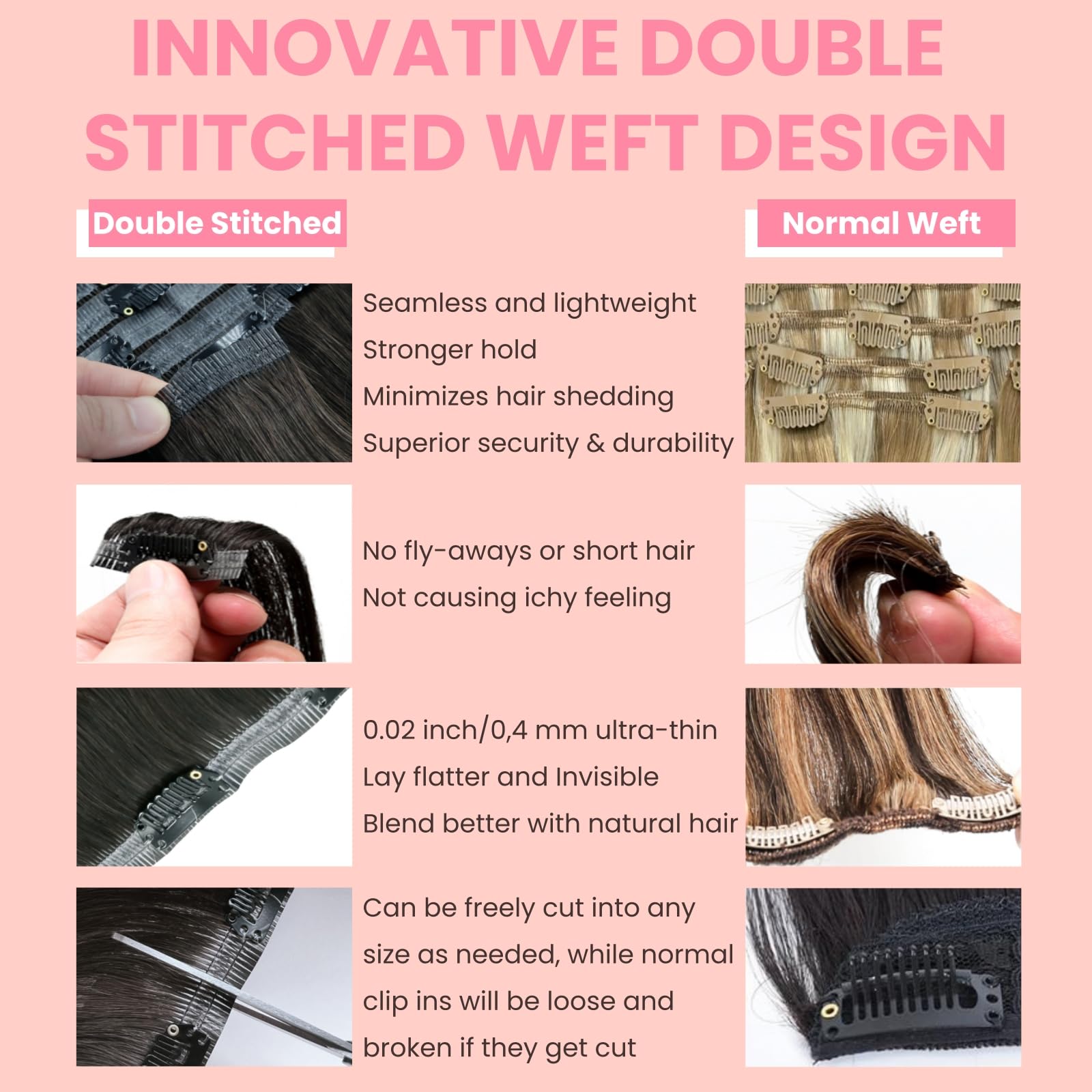 Clip-in Haarverlängerungen Echthaar doppelt genäht 7 Teile