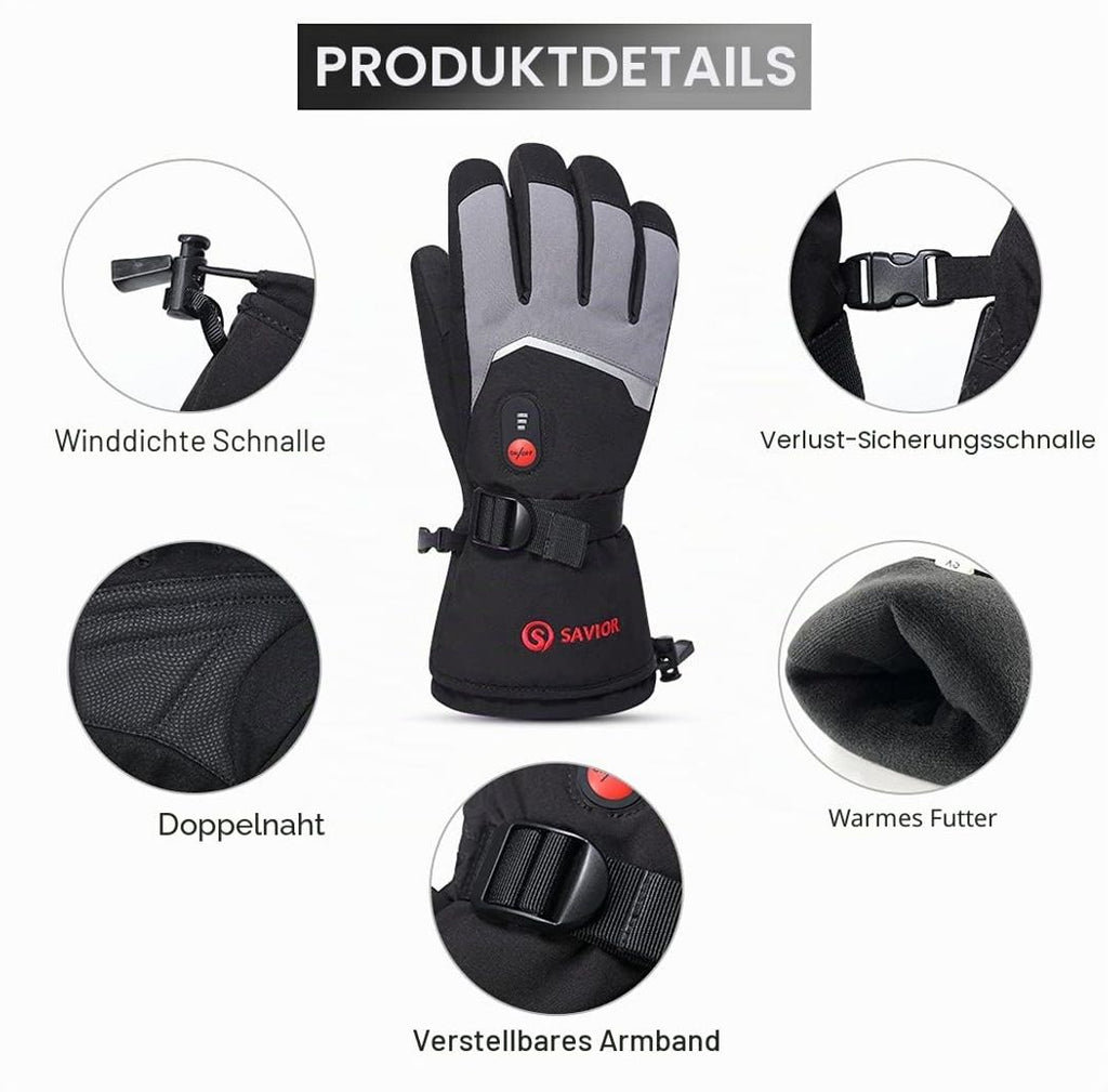 Beheizbare Winter- und Skihandschuhe, Unisex, Grau, XXL
