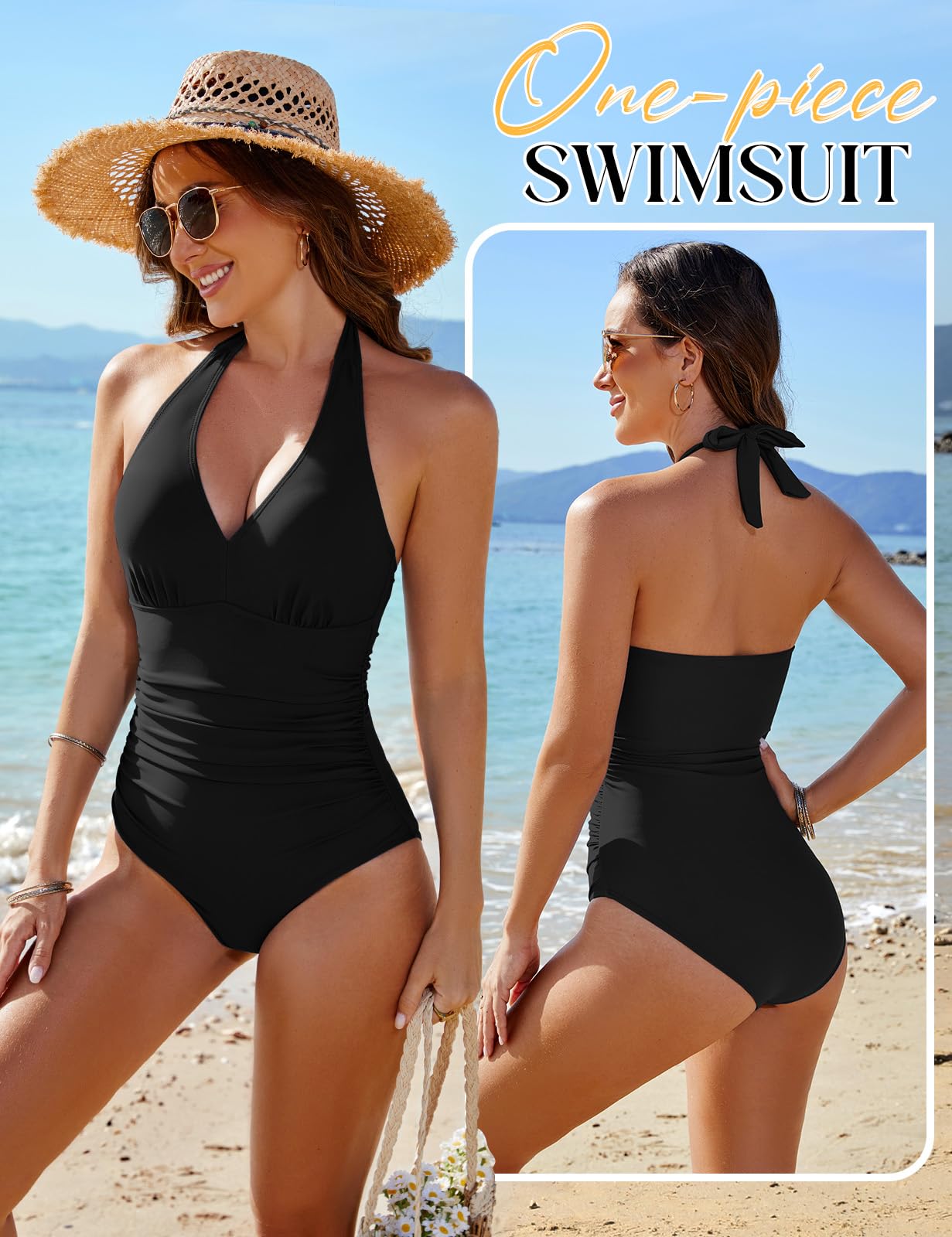 CMTOP Damen-Einteiler-Badeanzug mit V-Ausschnitt