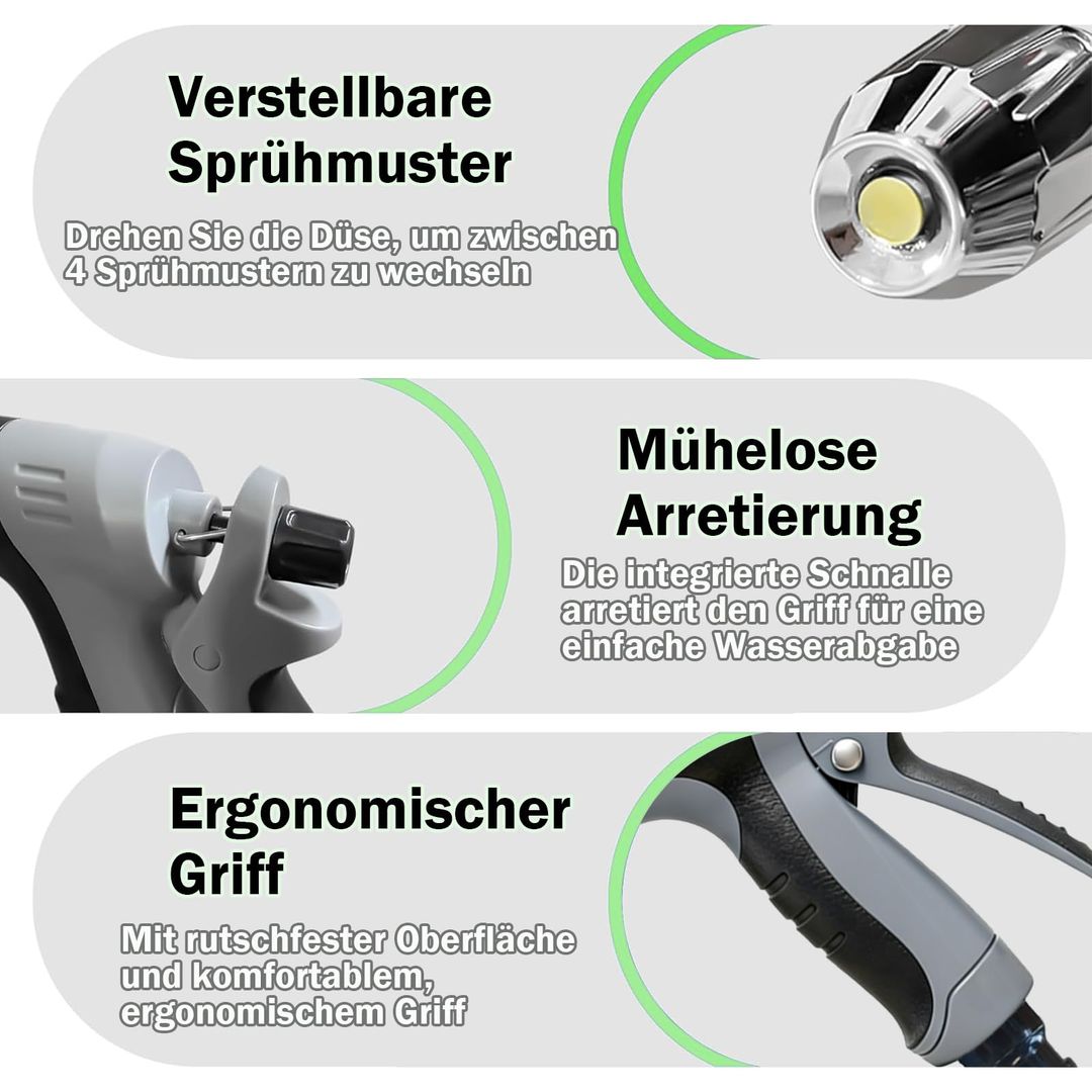 Gartensprüher für Schläuche mit 360 Grad drehbarer Düse und Druckregulierung