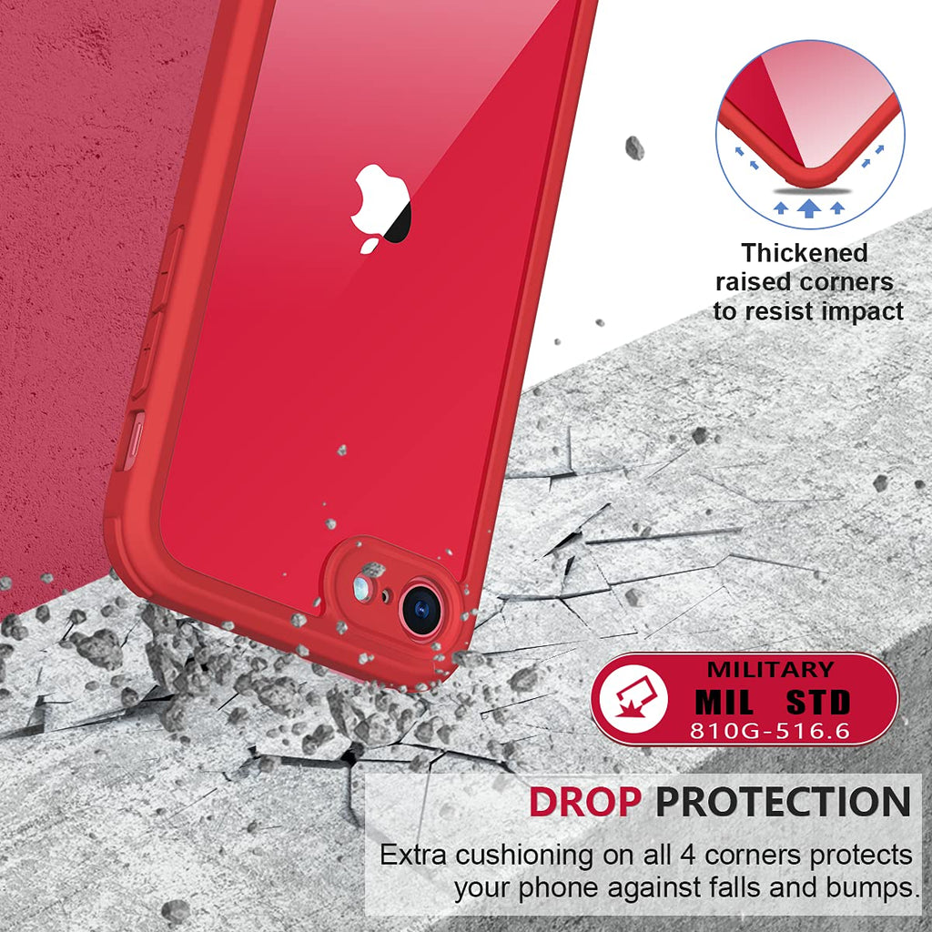 Miracase 360-Grad-Hülle – iPhone SE 2022/2020/8, Displayschutzfolie, Rot