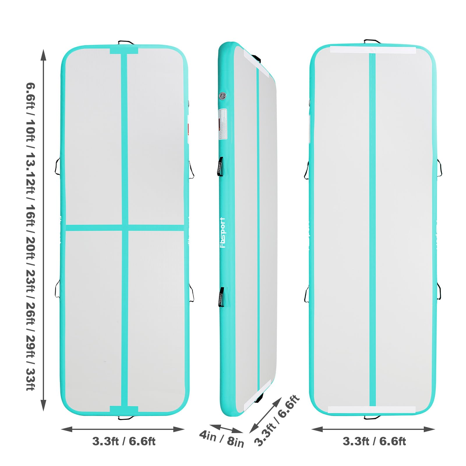 FBSPORT Airtrack Mat, 10 cm High Thick 6 m Tumbling Mat, Gymnastics Mat with Air Pump, Training Mat with Carry Bag, Gym Mat for Home, Outdoor, Yoga, Exercise Gymnastics