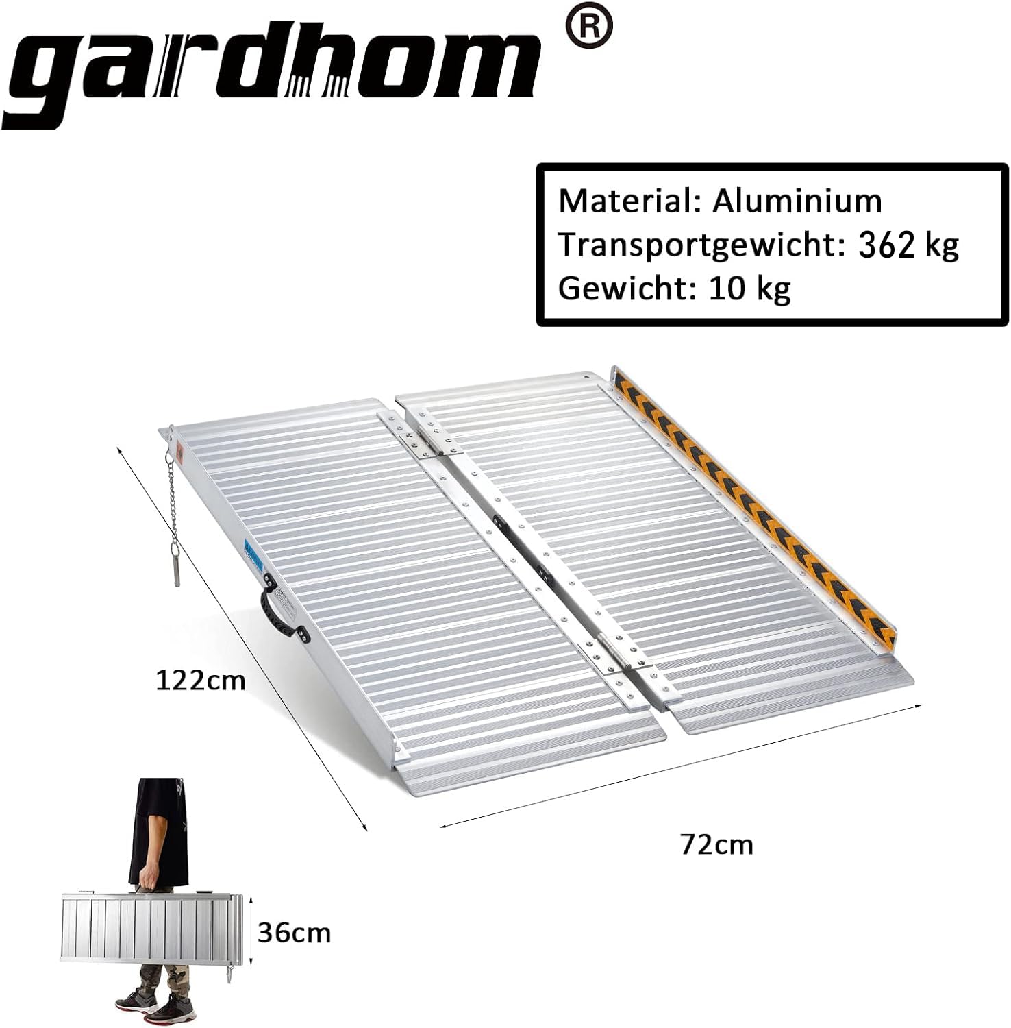 Rollstuhlrampe, gardhom 122 cm, faltbar,