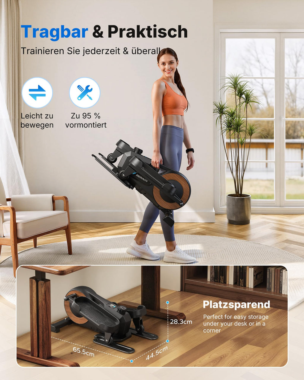 Mini Elliptical Trainer Elektrisch – 12 Stufen, Fernbedienung & Display, Schwarz