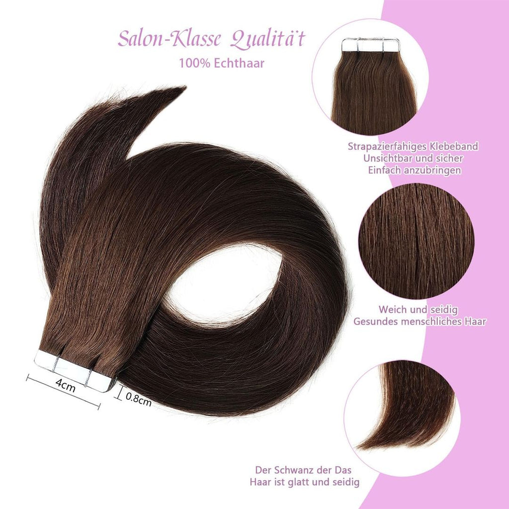 Lieblich Welle Tape Extensions Echthaar 55 cm 20 Stück – Mittelbraun