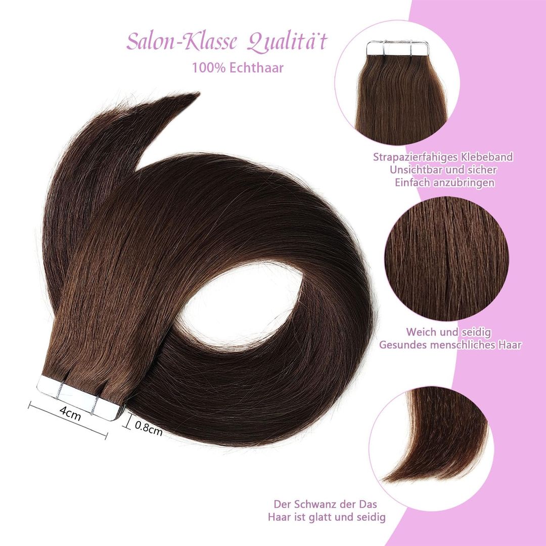 Lieblich Welle Tape Extensions Echthaar 55 cm 20 Stück – Mittelbraun