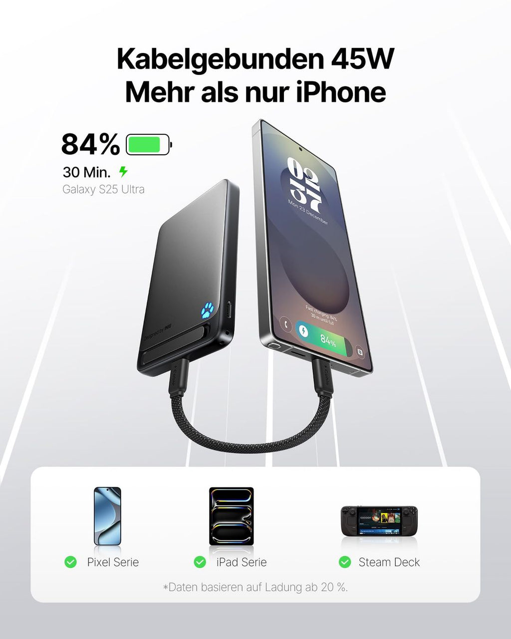 INIU magnetische Powerbank, 10.000 mAh, Qi2 bis 15 W und USB-C bis 45 W