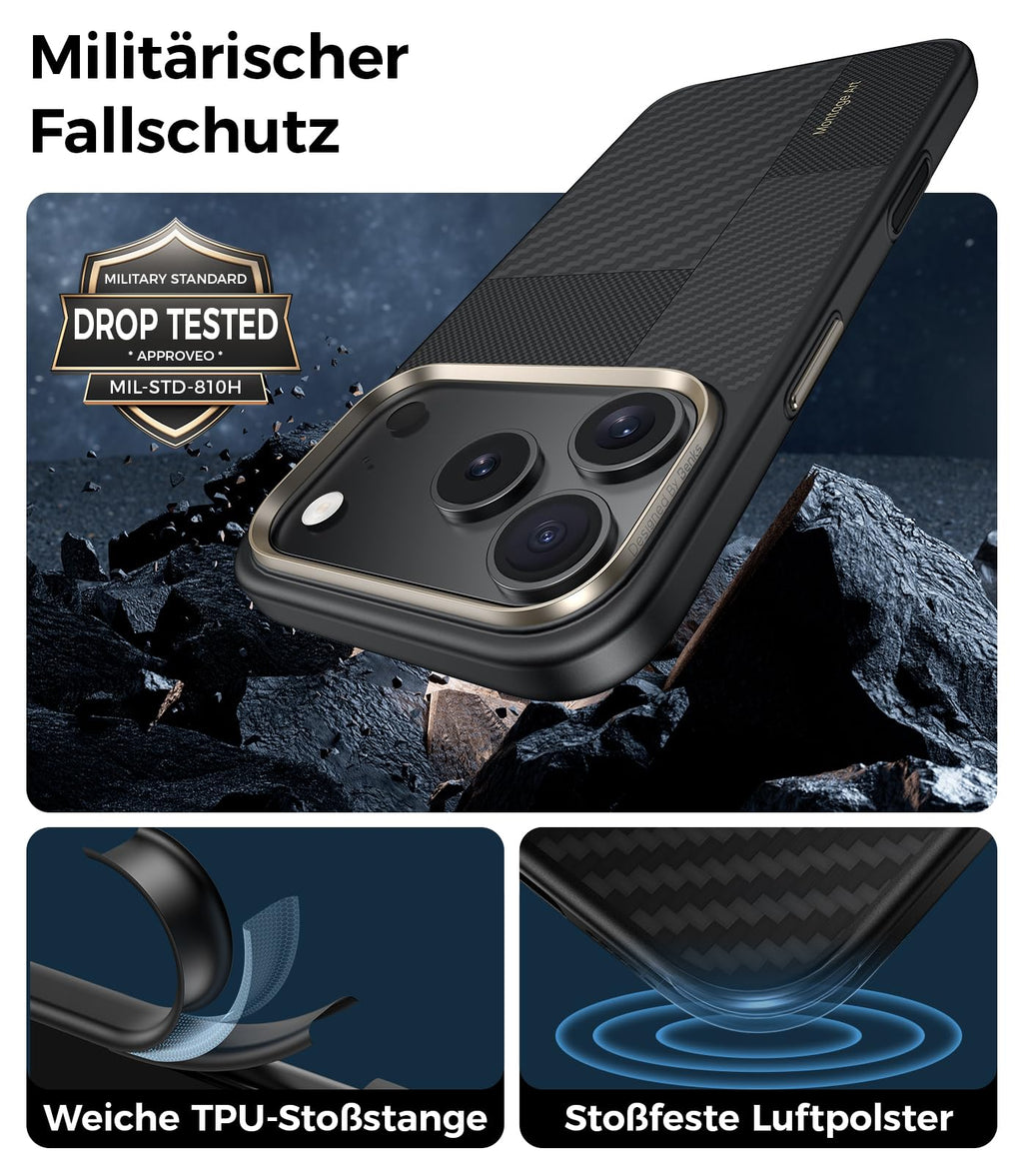 BENKS iPhone 17 Pro Hülle – MagSafe, Militärqualität, Stossfest, Kamerasteuerung, Schwarz