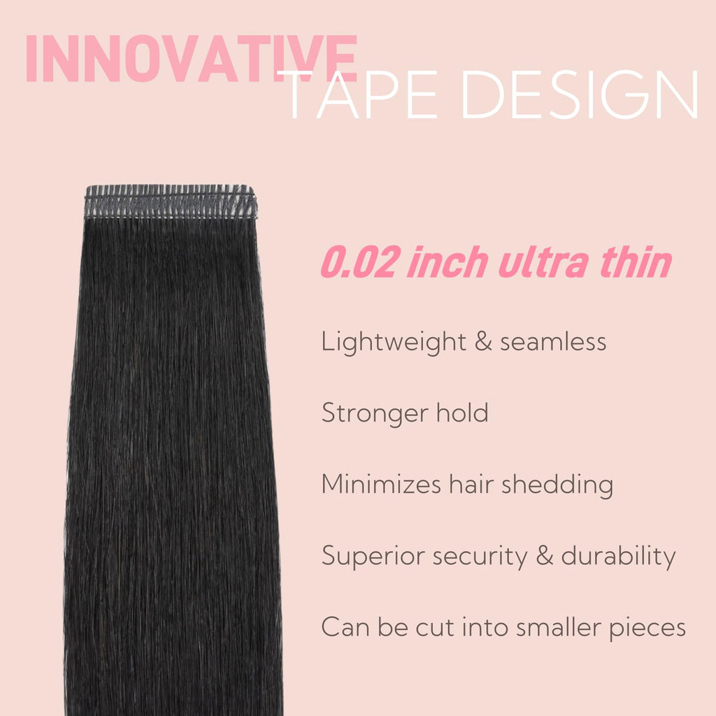 Tape-in Haarverlängerungen Echthaar doppelt genäht 20 Teile – Schwarz 35 cm