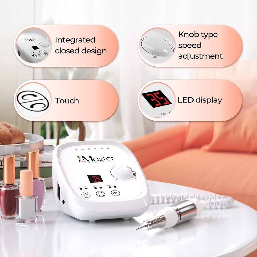 JCMaster Professionelle Nagelbohrmaschine – Elektrisch, Mit Fusspedal, Weiss