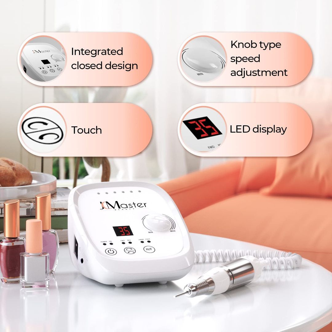 JCMaster Professionelle Nagelbohrmaschine – Elektrisch, Mit Fusspedal, Weiss