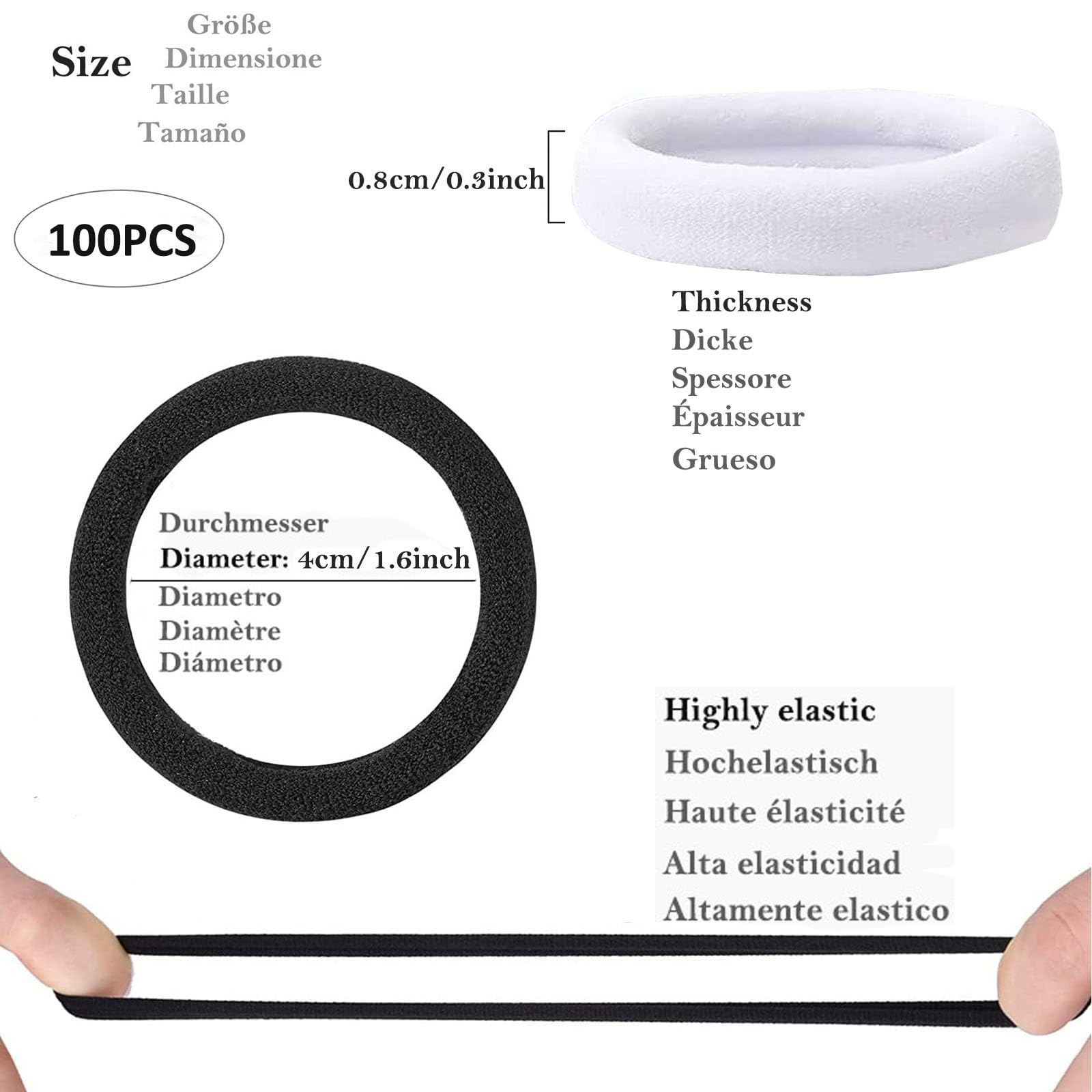Haargummis für Damen und Herren – 100 Stück, 4 cm