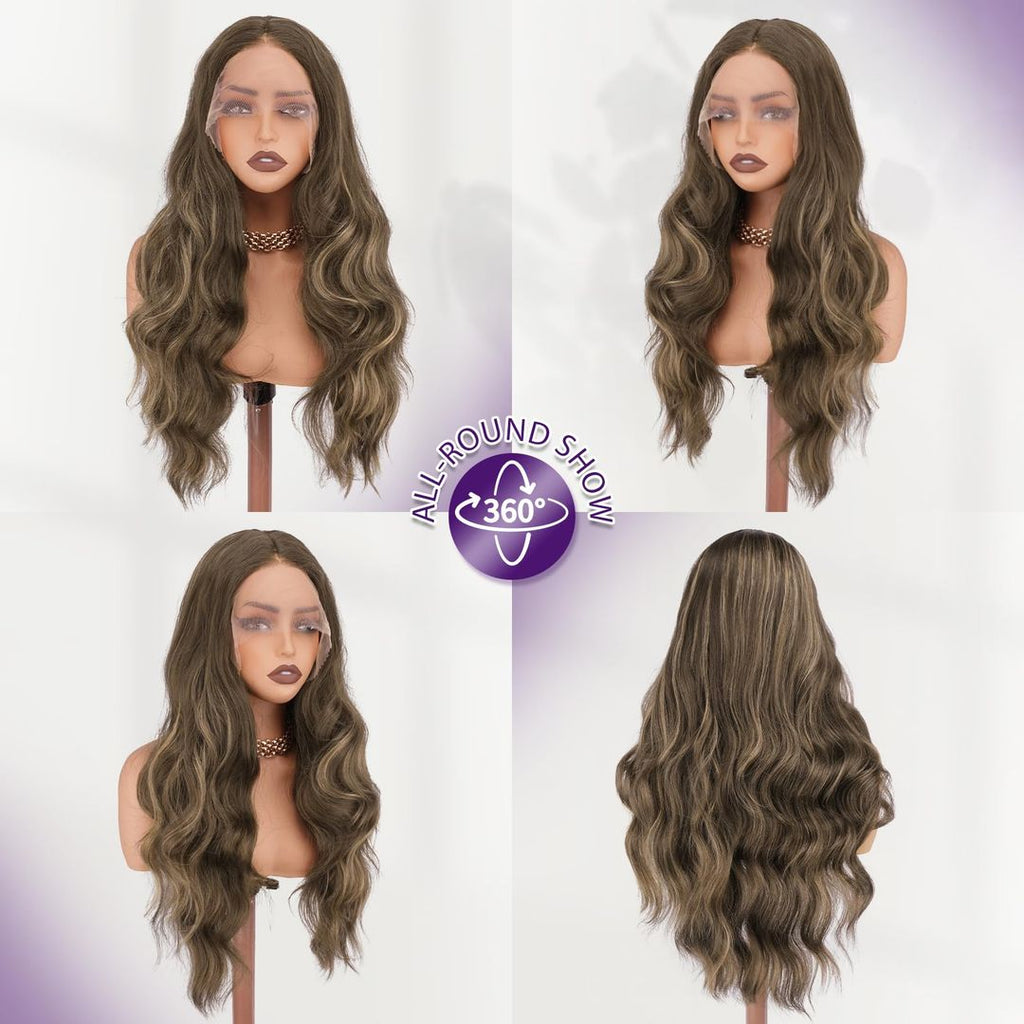 Front Perücke, Braun mit Blond 70 cm