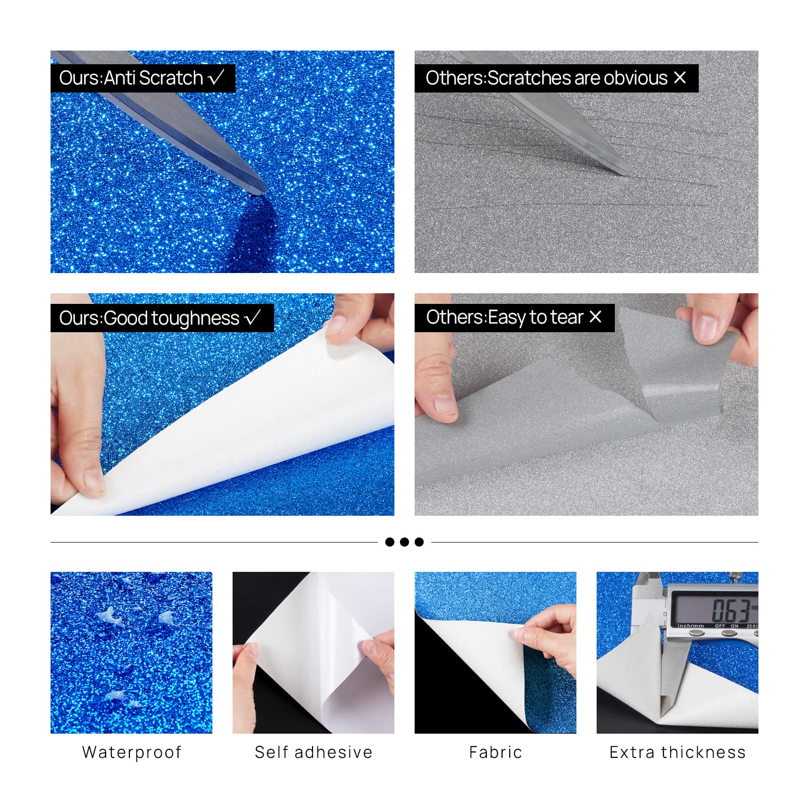 FunStick Glitzerfolie selbstklebend Dunkelblau – Vinyl Klebefolie 40 cm x 6 m