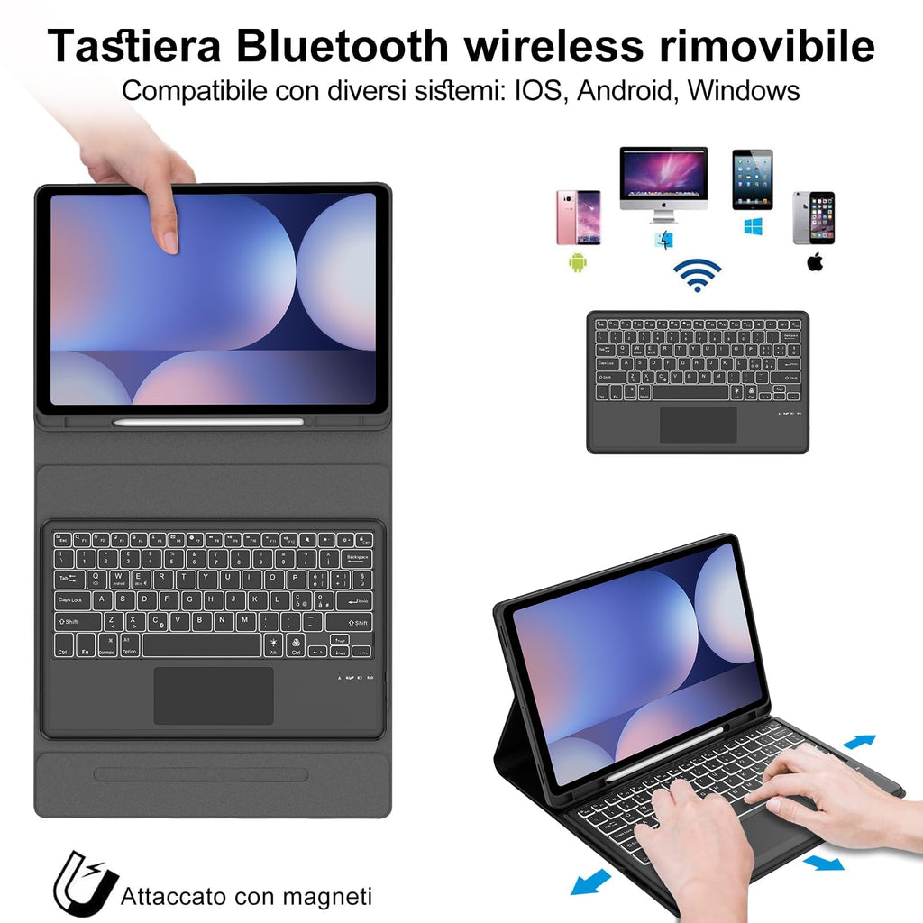 Bluetooth-Tastaturcover mit Touchpad für Samsung Galaxy Tab S10 Plus/S9 FE Plus/S9 Plus