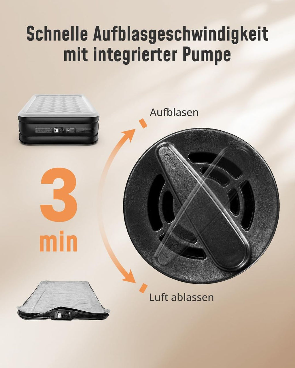 Luftmatratze mit integrierter Pumpe, selbstaufblasend