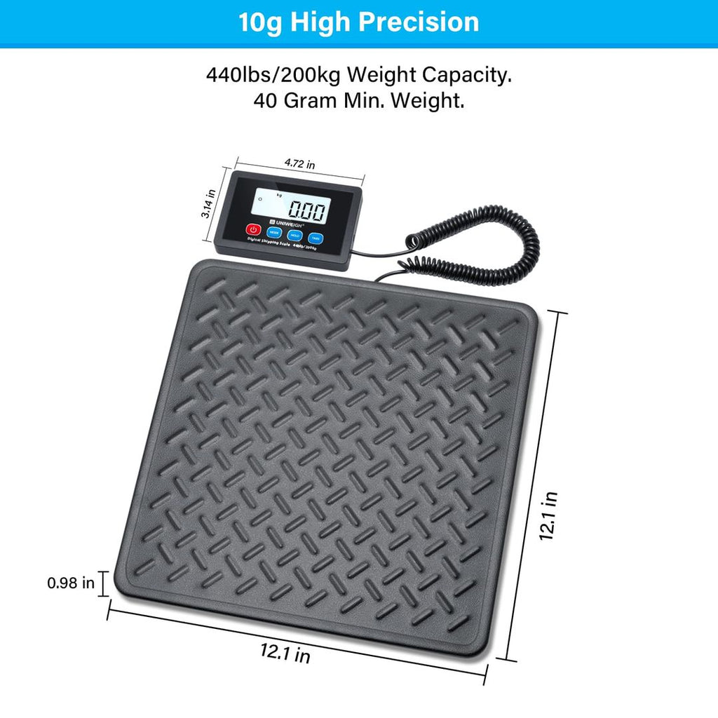 UNIWEIGH Postwaage – 440 lbs x 10 g, LCD, Halte- und Tara-Funktion, Schwarz