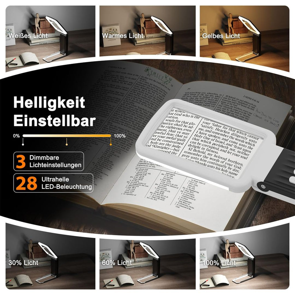 Lupe 10x Vergrößerung – Klappbar, Wiederaufladbar, LED-Licht, Glaslinse & Ständer