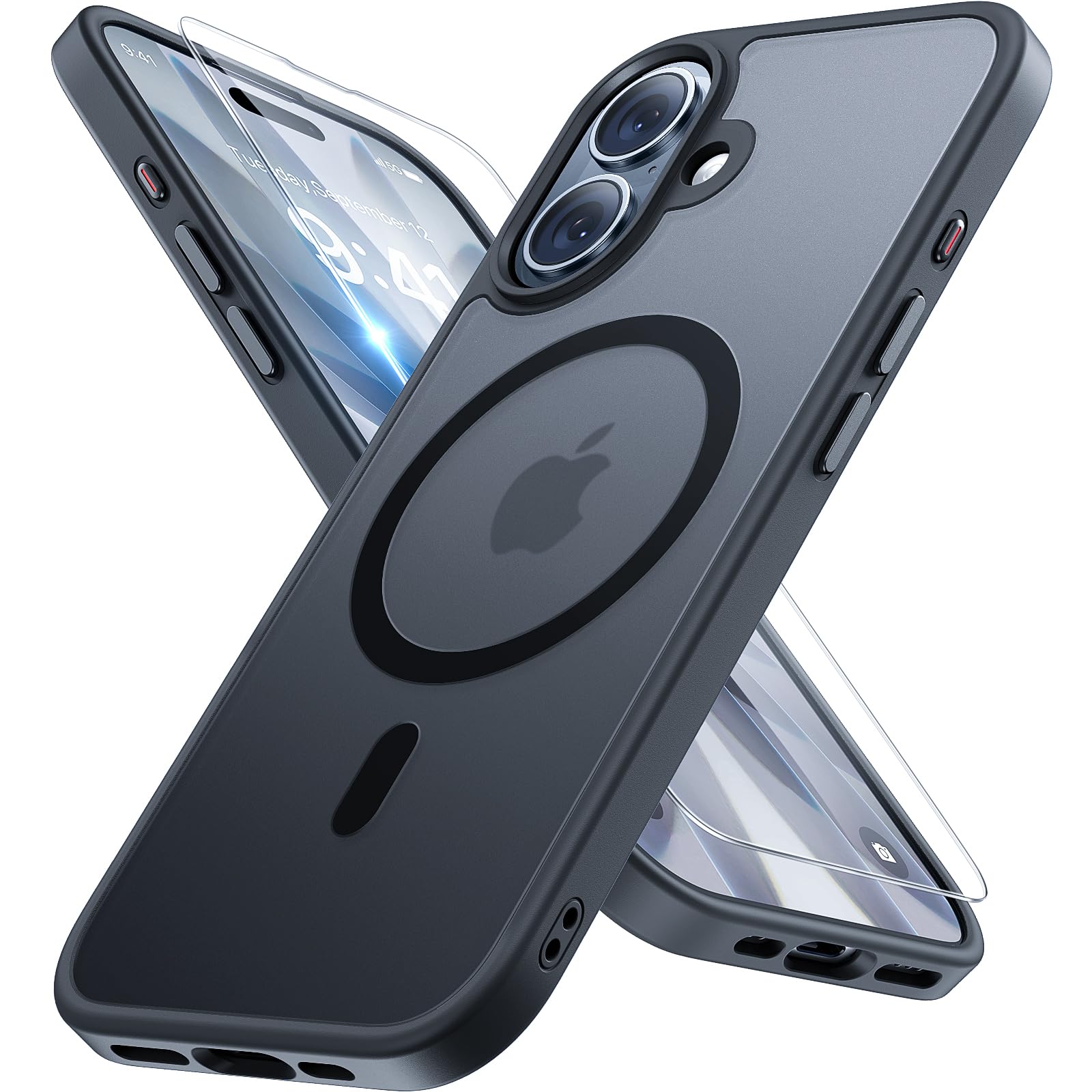 iPhone 17 Hülle – MagSafe, Gehärtetes Glas, Militärstandard, Stossfest, Mattschwarz, 6,3 Zoll