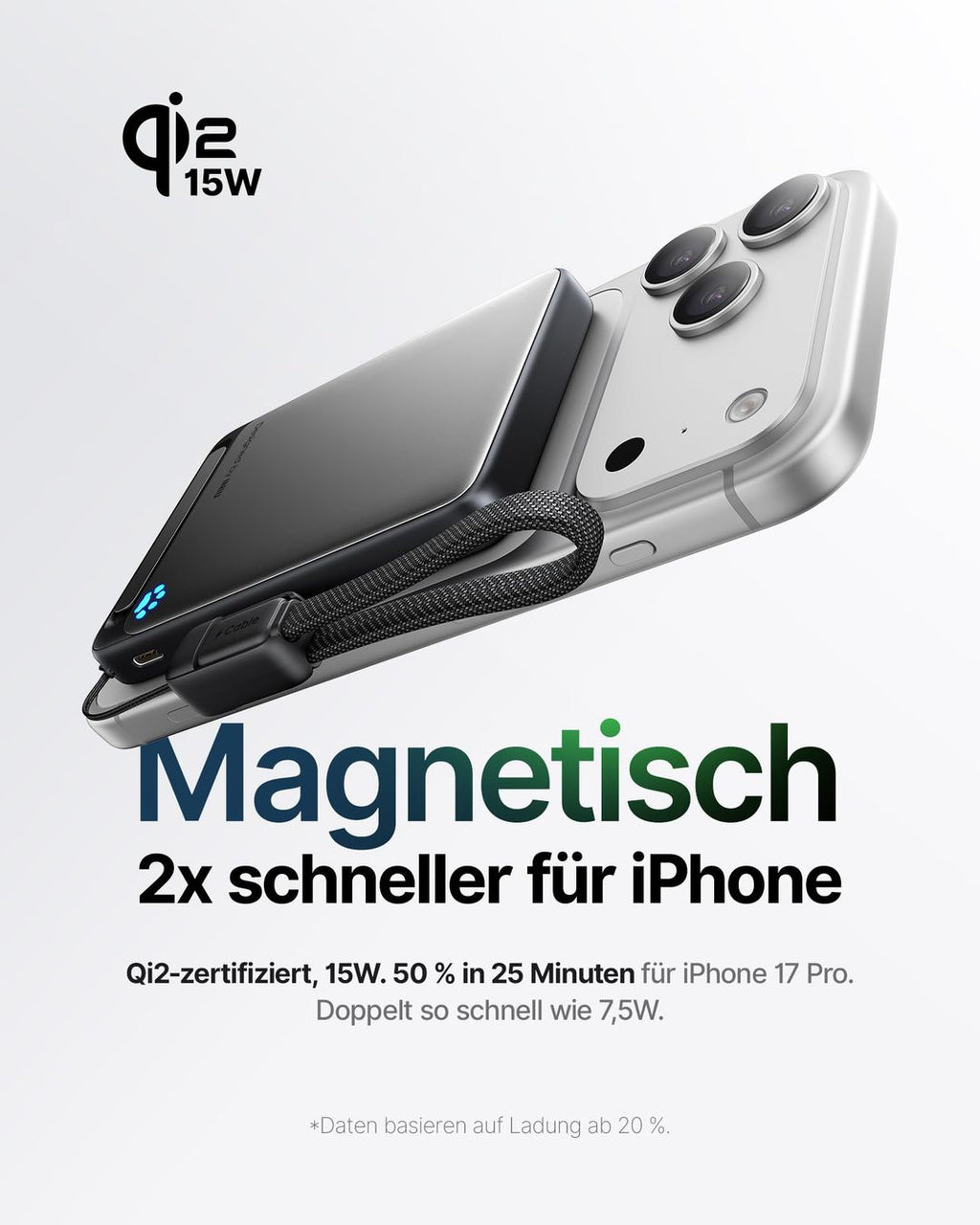 INIU magnetische Powerbank, 10.000 mAh, Qi2 bis 15 W und USB-C bis 45 W