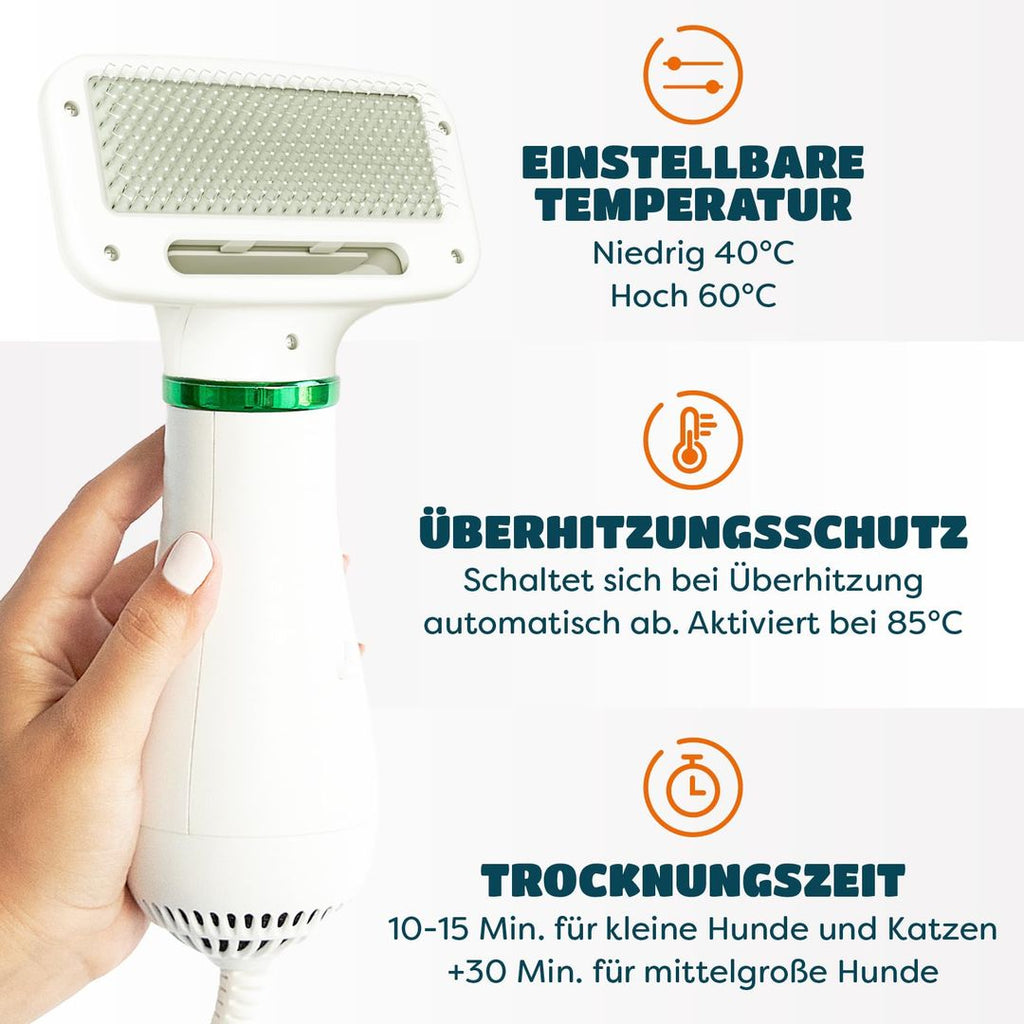 Hundehaartrockner | 2-in-1 Haartrockner mit Bürste