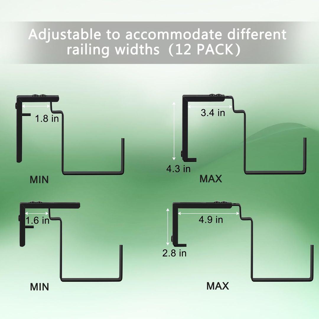 Balkon-Geländer-Pflanzkübel 6er-Set – 43cm, Verstellbare Halterungen, Schwarz