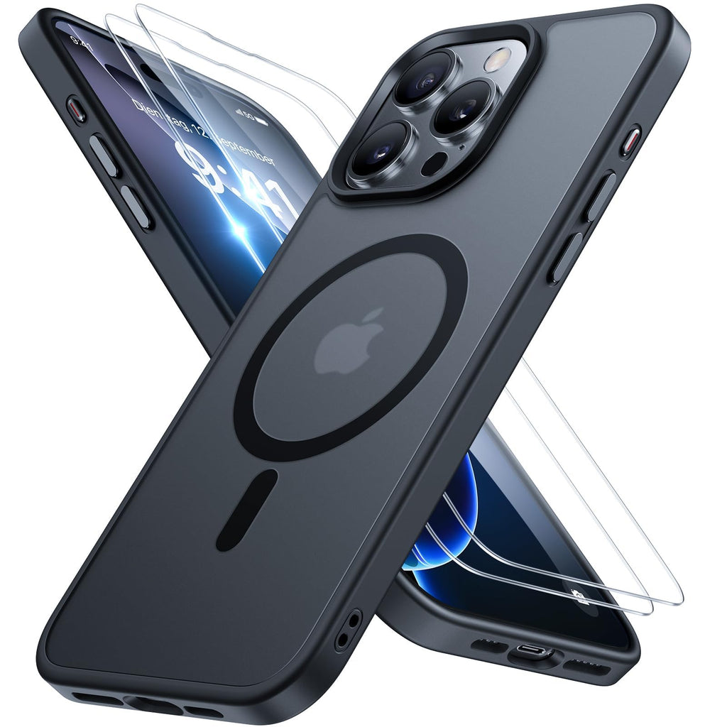 Magnetische iPhone 16 Pro Max Hülle mit MagSafe-Militärschutz und 2 Displayschutzfolien – Schwarz, 6,9 Zoll