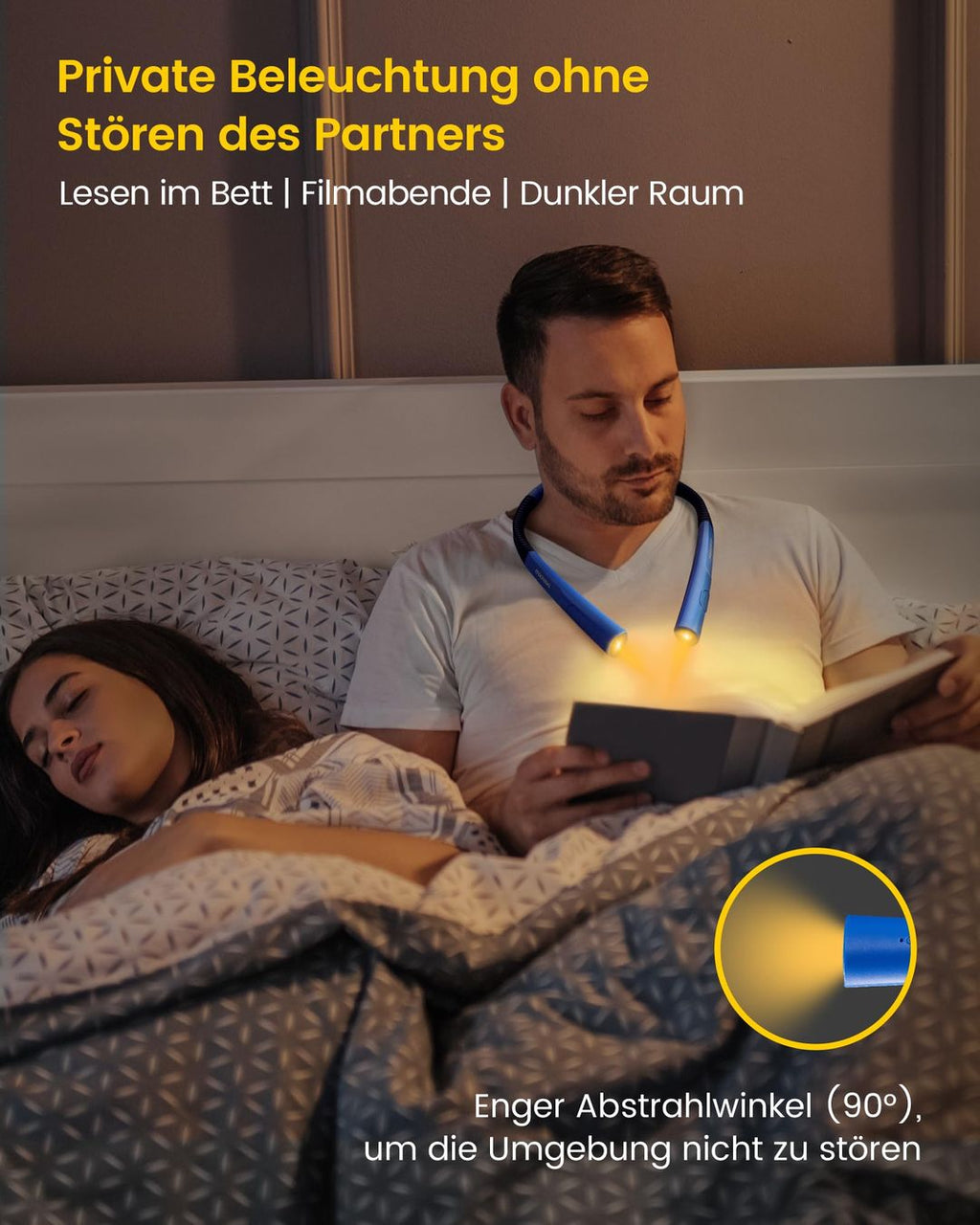 LED-Leselampe mit 3 Lichtfarben und 3 Helligkeitsstufen, Schwarz