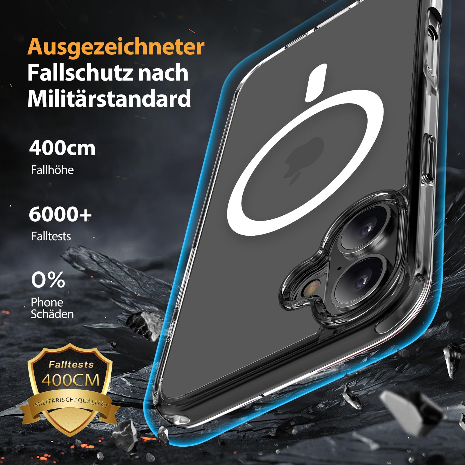 iPhone 16 Hülle – MagSafe, 2 Displayschutzfolien, Militärstandard, Stossfest, Transparent, 6,1 Zoll